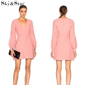 Nueva moda Pink back-zip manga larga Ladies mini <span class=keywords><strong>vestido</strong></span> profesional - Product Image 1