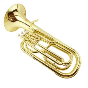คีย์แนวตั้งสามปุ่ม Bb Tone Tenor Horn Hold เครื่องดนตรีทรัมเป็ตสำหรับการเล่นระดับมืออาชีพ
