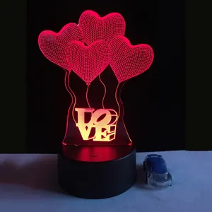 3D एलईडी दृश्य ऑप्टिकल भ्रम रंगीन एलईडी टेबल लैंप स्पर्श रोमांटिक छुट्टी रात को प्रकाश प्यार दिल शादी के तोहफे