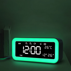 Despertador digital LED multifunción con panel de espejo, luz de ambiente, doble USB, para habitación, <span class=keywords><strong>amanecer</strong></span> <span class=keywords><strong>y</strong></span> atardecer - Product Image 5