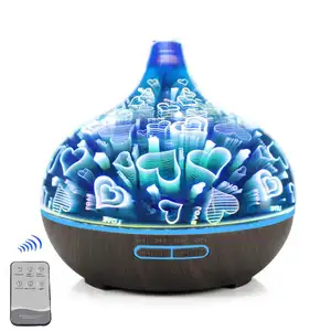 Family Handy Home 3D Glas Aroma theray Diffusor mit ätherischen Ölen, 400ml Big Mist Cool Holzkorn Luftbe feuchter