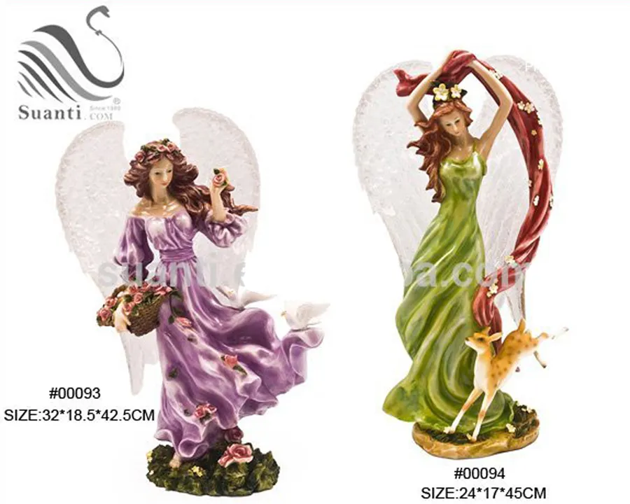 Горячая распродажа, Shenzhen, ручная роспись, фиолетовая зеленая смола, статуя сказочного ангела для украшения дома и сада