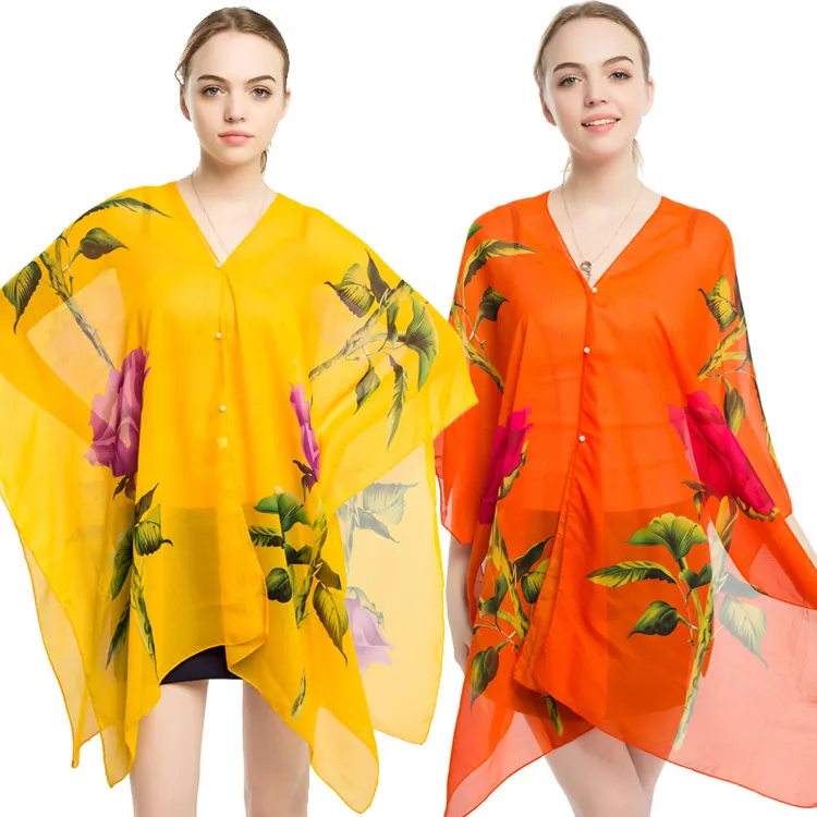 कस्टम 100% शिफॉन प्रिंट समुद्र तट कफ्तान 2018/चीन से महिला रिसॉर्ट पहनने