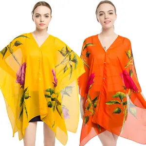 Custom 100% Chiffon Print Beach Kaftan 2018/Woman Resort Wear From China
