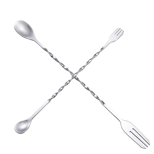 Cuchara mezcladora de cócteles con mango largo, tenedor para mezclar, cuchara de barra de acero inoxidable - Product Image 1
