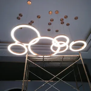 High ceiling decorative rings hanging lamp modern led pendant light hotel restaurant luxury round gold chandelier