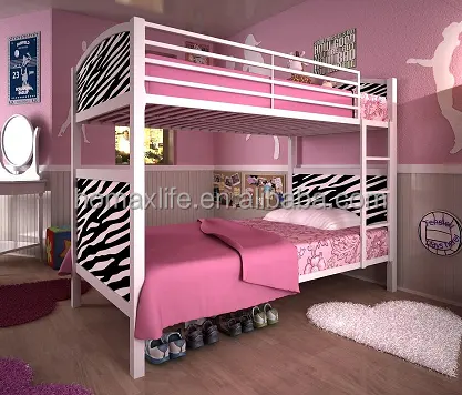 High quality bedroom modern furniture white metal bunk bed with zebra pattern