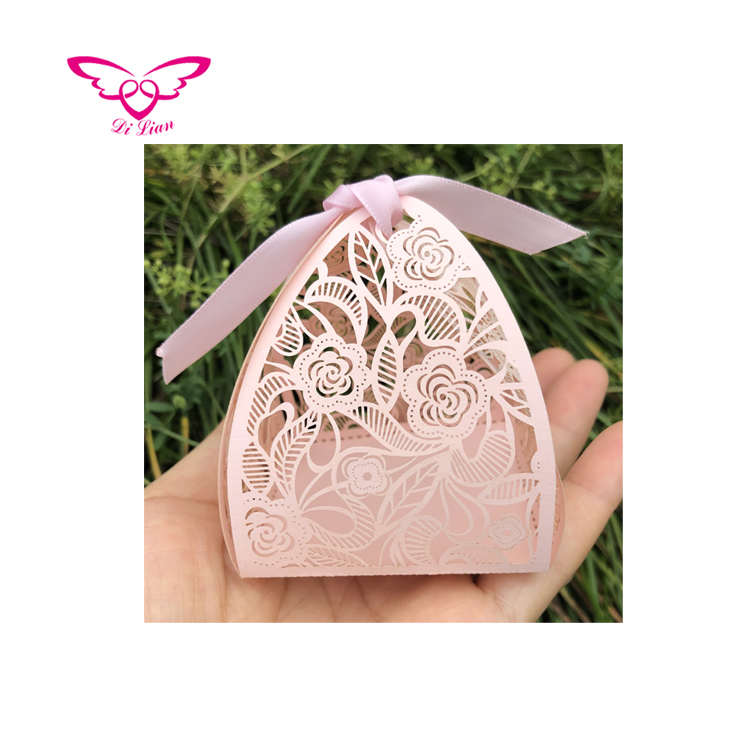 Mini caja de pastel plegable de cuatro lados con corte láser rosa
