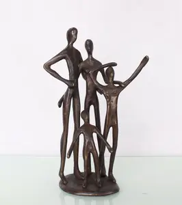 Artesanato e metal arte ferro fundido escultura em bronze família estáticas para decoração de casa