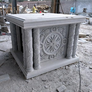 โต๊ะหินอ่อนสี่เหลี่ยมสีขาวสไตล์คริสเตียนโต๊ะในโบสถ์แกะสลักด้วยมือดีไซน์ดอกไม้ปรับแต่งขนาดได้ - Product Image 4