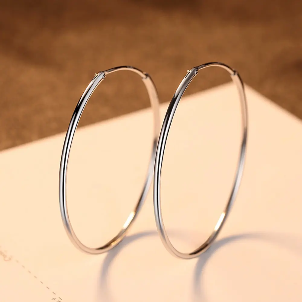 CZCITY Big Circle 925 Sterling Hoop Earrings Bulk Custom Earrings Huggie Silver Trendy Big Hoop Earring Women