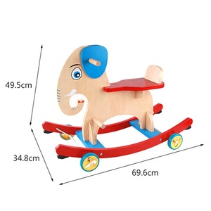 Cavallo a Dondolo in Legno con Design a Elefante, Giocattolo Cavalcabile per Bambini con Ruote - Product Image 4
