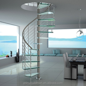 Preço Uso Para Venda Filipinas Interior de Aço Pré-fabricadas Residencial Interior Redonda de Aço Espiral Escadas De Vidro Flutuante - Product Image 6