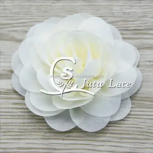 3 "Ivory Chiffon Rose Bloem-Chiffon Haar Rose Bloem-Groothandel Rose Trim-Verzwakte Chiffon Rose Bloem