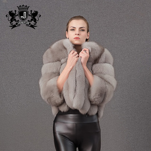 Giacca di <span class=keywords><strong>pelliccia</strong></span> invernale da donna corta personalizzata di lusso <span class=keywords><strong>marrone</strong></span> chiaro <span class=keywords><strong>pelliccia</strong></span> di volpe per le signore - Product Image 2