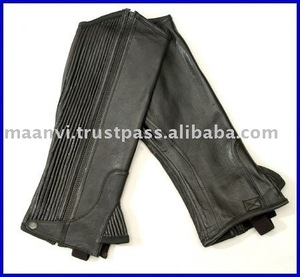 Logo personnalisé Chaps d'équitation demi-cuir véritable avec design dutt Fabricant de gros équestre de l'Inde - Product Image 4