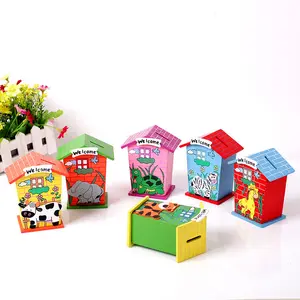 Hot sale house shape wooden saving money box for kids