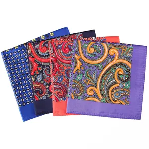 Stocklot china men's hand printed floral paisley handkerchief 33*33cm soft polyester pocket square for men suit