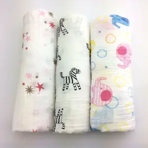 2021 Wholesale Custom Printed Super Soft 2/4/6 Layers 100% Organic Cotton Bamboo Newborns Wrap muslin baby blanket