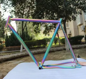 Titanium road bicycle frame with rainbow color Color anodized titanium road bike frame OEM titanium track bike frame