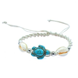 Braccialetto DK HAWAIIAN per Bambini in Stile Spiaggia <span class=keywords><strong>con</strong></span> Ciondolo <span class=keywords><strong>Tartaruga</strong></span> e Conchiglia Cowry, in Lega e Corda Cerata Turchese, Misura Regolabile - Product Image 3