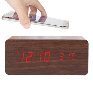 Réveil en bois créatif 2 en 1 avec charge <span class=keywords><strong>sans</strong></span> <span class=keywords><strong>fil</strong></span> pour téléphones mobiles, horloges de table intelligentes multifonctionnelles - Product Image 5