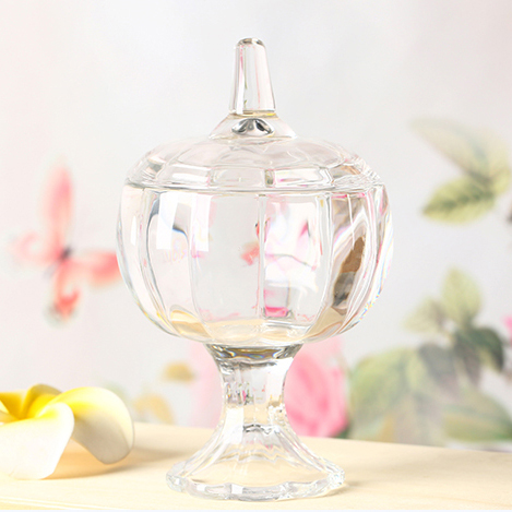 Candy jar with long stem,pumpkin glass canister,Storage jar with glass lid