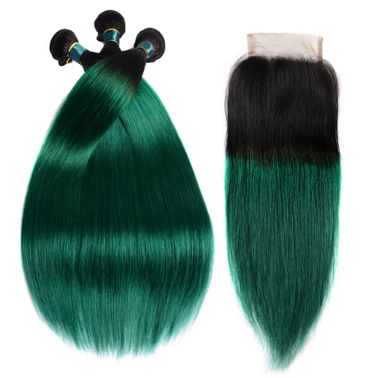two tone natural/green brazilian hair weave virgin 1b green ombre hair/unprocessed wholesale virgin brazilian hair extension