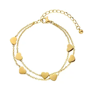 Pulsera de acero inoxidable con varias formas de corazón, brazalete de oro de 18 quilates, joyería fina