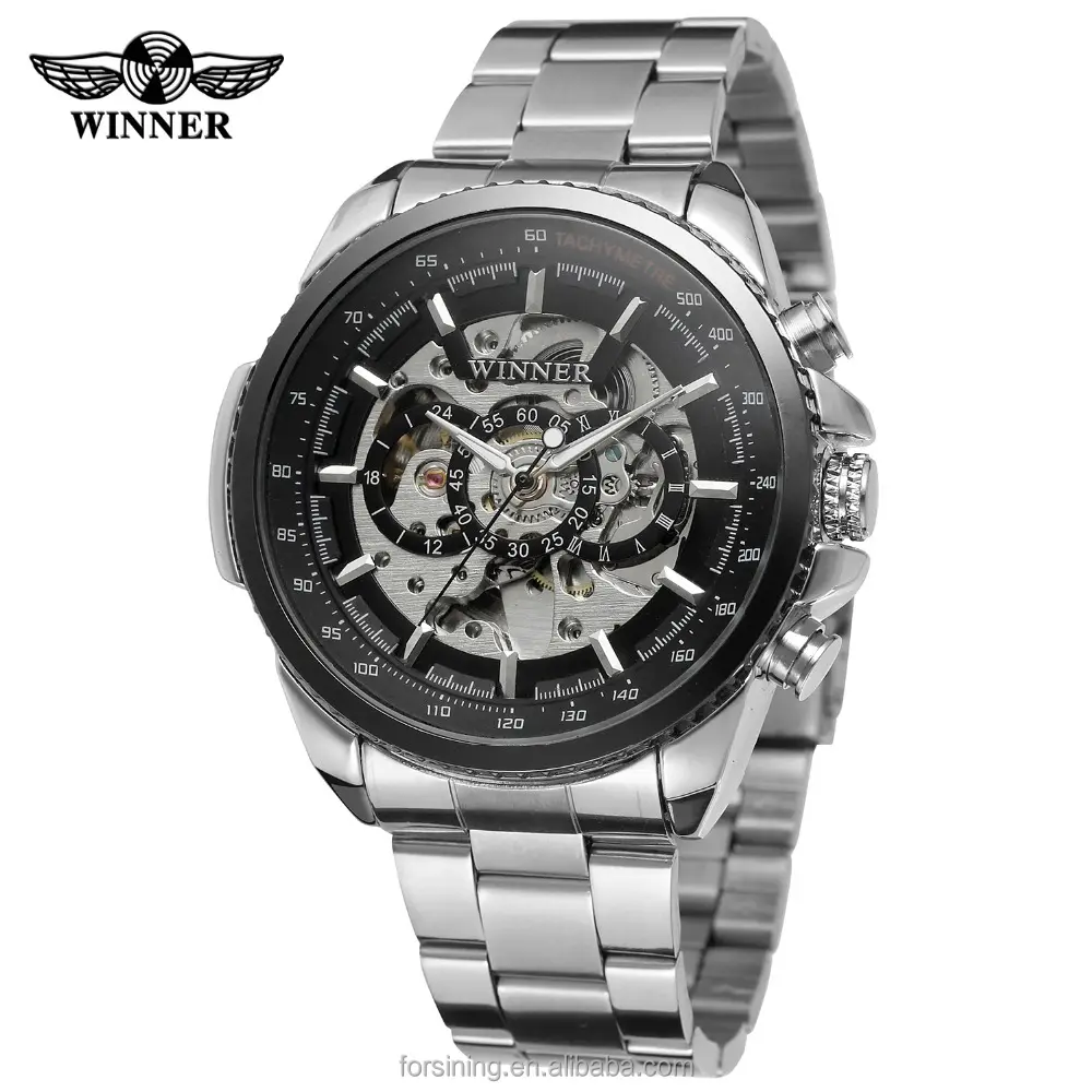 Custom Skeleton Automatic Stainless Steel Bracelet Watch T-Winner