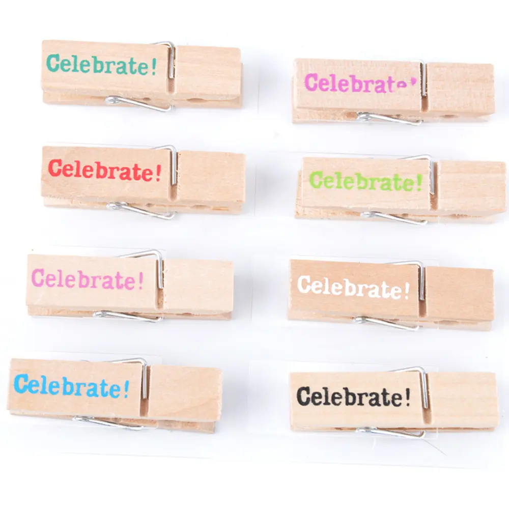 10pcs 45mm celebrate words decorative wooden photo hanging clips