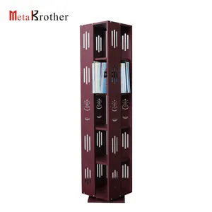 Modern Iron Rotating Red Library Bookshelf Steel Book Storage Cabinet Shelves Office Design Black Bookshelf Bookcase