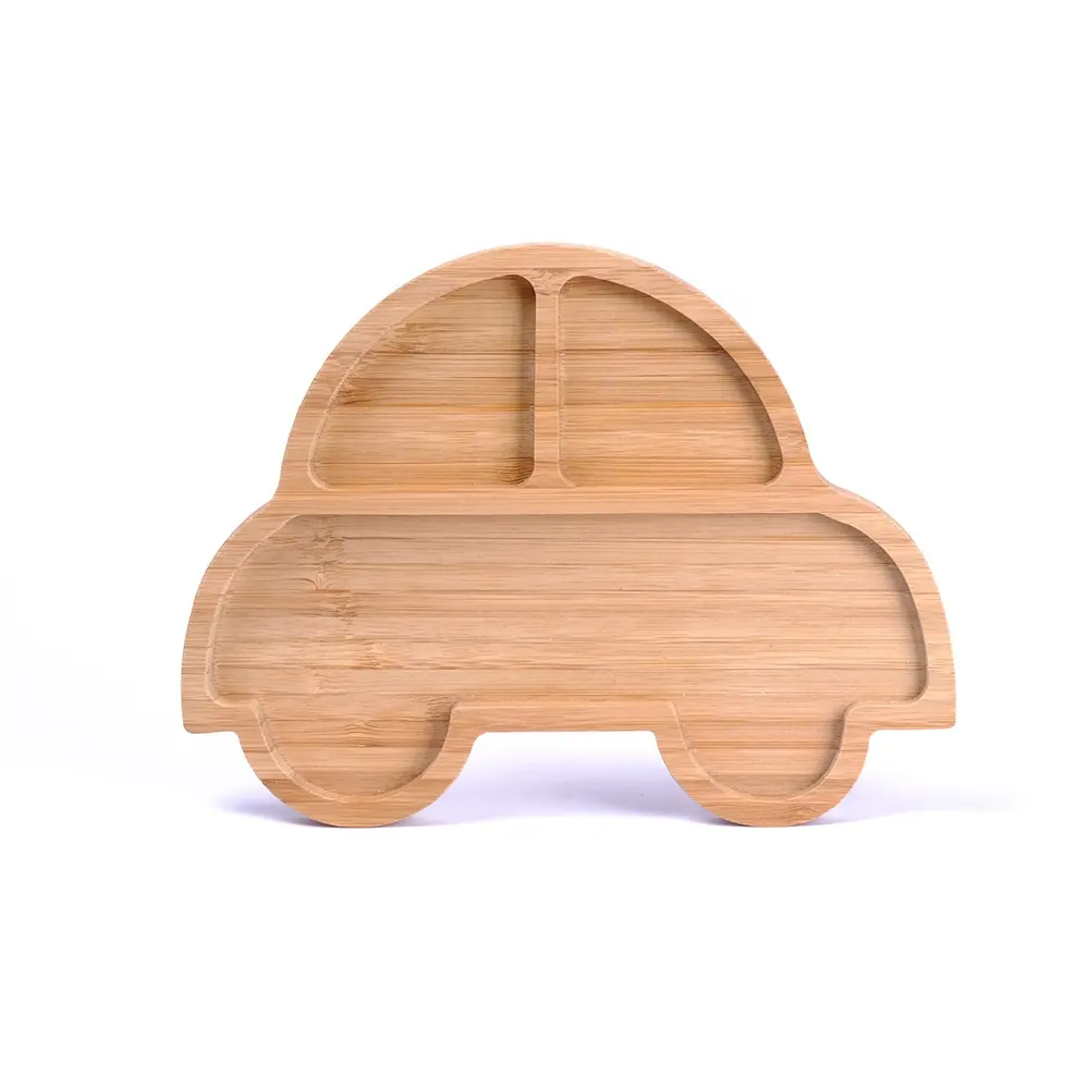 Bamboo Baby Plate Stay Put Feeding Dinner Dish (Car Train)