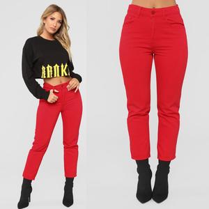 Yüksek bel toptan fantezi erkek arkadaşı Fit kırmızı Denim yeni Model kot kadın - Product Image 1