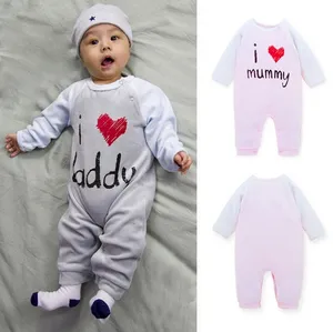 2019 Goedkope Babykleding Van Hoge Kwaliteit 80% Katoen 20% Polyester Velour Ik Hou Van Papa En Mummie Design Winter Baby Romper