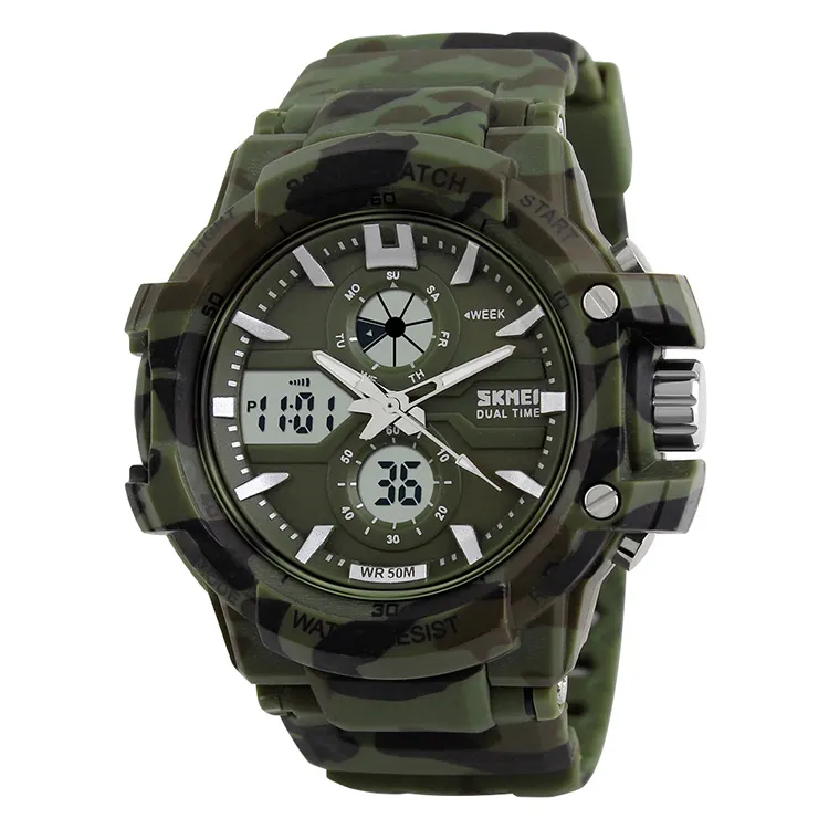 Skmei 0990 shockproof China Waterproof Wholesale Watches Men Camo shockproof Plastic Digital Analog Sport Wristwatch