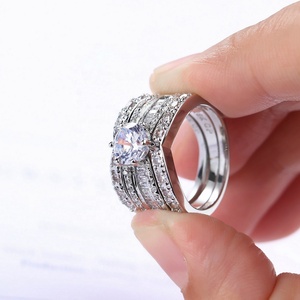 Oem Design Elegant Fashionable Low Moq 18k White <strong>Gold</strong> 3 Piece Cz Engagement Wedding <strong>Rings</strong> <strong>Sets</strong> for Women YG018 - Product Image 3