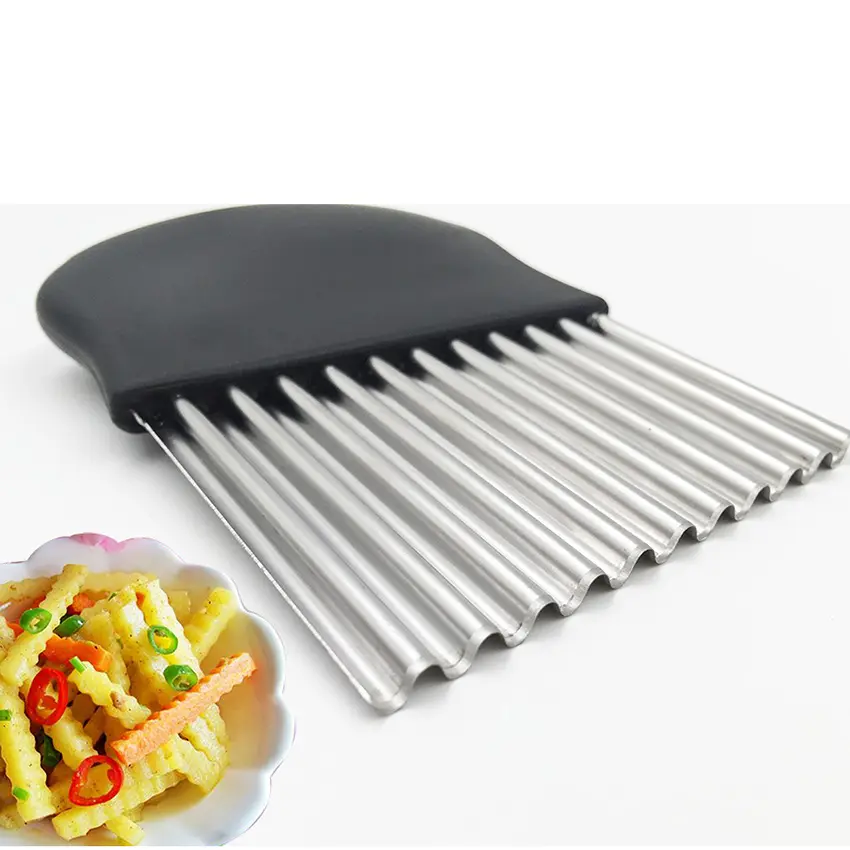 Pisau Stainless Steel Profesional Pemotong Kentang Goreng Keriting dengan Penggunaan Yang Baik Pegangan Karet Lembut