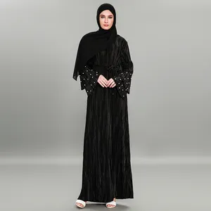 Großhandel Islamische Bekleidung Phantasie Falten Maxi Kleid Abaya Mit Perle