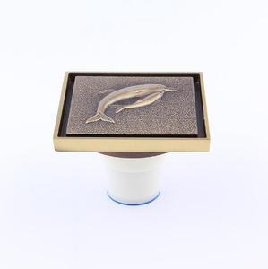 Cubiertas Decorativas para Desagües de Latón Antiguo Rozin, Desagüe de Piso para Ducha de 100 mm x 100 mm, Forma de Delfín, Desagüe de Ducha de 4 Pulgadas - Product Image 3