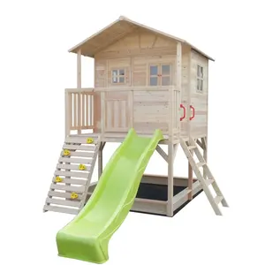 आउटडोर लकड़ी लकड़ी बच्चों सीढ़ी और स्लाइड के साथ बिक्री के लिए खेलने का घर