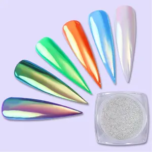 BIN 8 Warna untuk Pilihan Multi Chrome Aurora Impor Bubuk Pigmen Kuku Bubuk Cermin