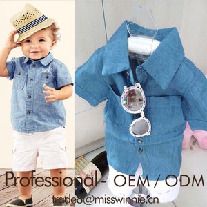 Vaquero americano en la ropa del muchacho de mezclilla corto manga de la camiseta de los niños del dril de algodón del - Product Image 1