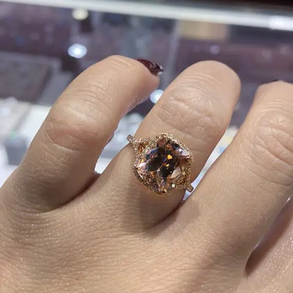 Luxury Female Champagne Stone Ring Vintage AAA Zircon Finger Rings For Women Rose Gold Wedding Engagement Ring Jewelry