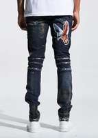 OEM Skinny Destroy Crazy Jeans pour Hommes Biker Jeans Motifs de Broderie Florale Brodés Hommes Jeans Styles 126