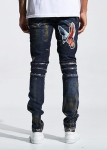 OEM Skinny destruido Crazy Jeans para hombres Biker Jeans Diseños de bordado floral Bordado para hombres Jeans estilos 126 - Product Image 2