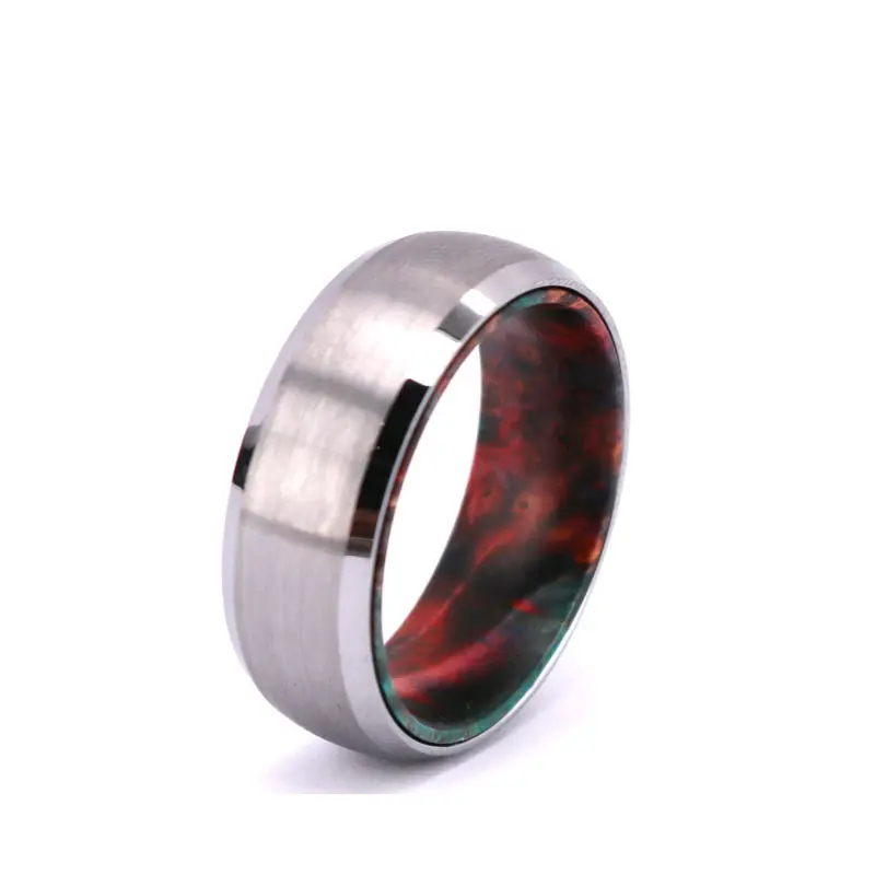 Único doble teñido Buckeye Burl anillo de madera. Artesanal de madera de tungsteno anillo de bodas.