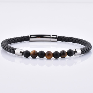 Fabrik preise Mode Herren Damen Rotes Leder Magnet verschluss Grau Jaspis Edelstein Perlen Armband