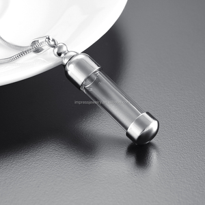 IJD9887 Stainless Steel Glass Cylinder Cremation Urn Keepsake Memorial Locket <strong>Necklace</strong> <strong>to</strong> <strong>Hold</strong> <strong>Ashes</strong> - Product Image 2