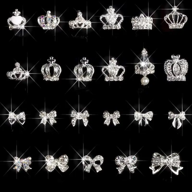 High quality 3d Alloy crown rhinestones nail art bows alloy At Good Price